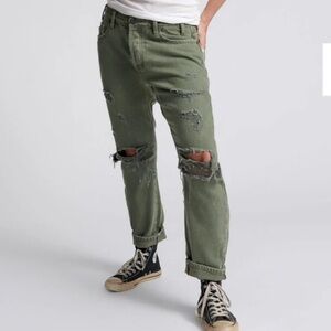 ONE‎ TEASPOON Messed Up Saints Boyfriend Jeans Size 25 Military Khaki NWOT